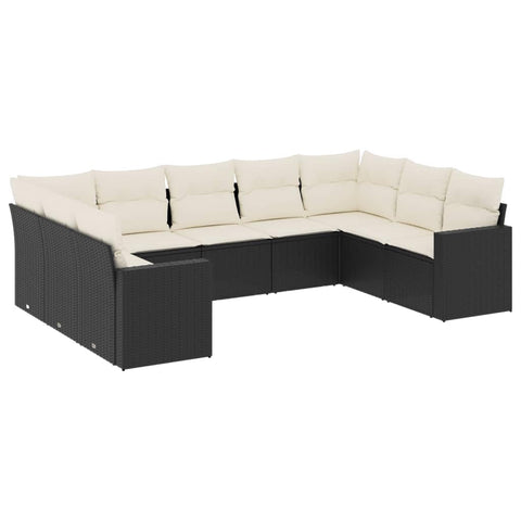 vidaXL Patio Sofa Set with Cushions 9 Piece, Outdoor Conversation Set, Sectional Sofa for Balcony Garden, Patio Furniture, Black Poly Rattan