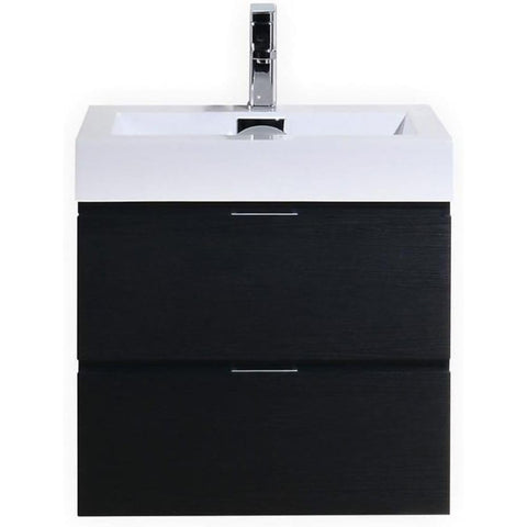 Oakestry Bliss 24 Inch Wall Mounted Bathroom Vanity Modern Black Finish Floating Cabinet with Integrated Sink and Soft Close Door for Small and Medium Bathrooms