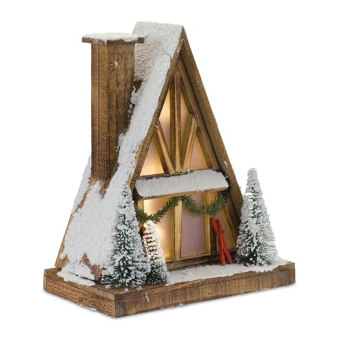 Melrose International Vintage A-Frame Ski Lodge Lighted Display 16.5" H