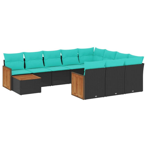 vidaXL 11 Piece Garden Sofa Set with Cushions Black Poly Rattan