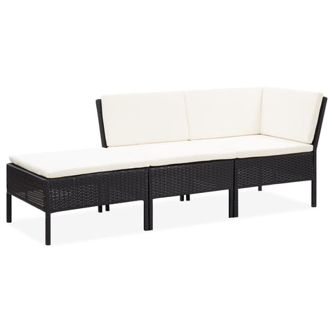 vidaXL Outdoor Lounge Set, 3 Piece Patio Furniture with Cushions, Black Poly Rattan Construction, Lightweight & Portable, Weather Resistant, Ideal for Garden, Balcony, Patio