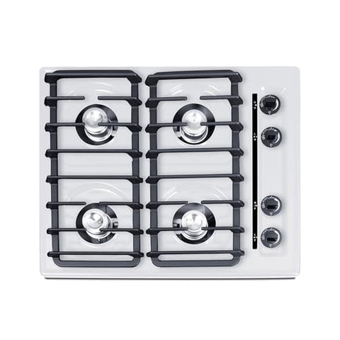Summit 24" Gas Cooktop, 4 Burners, Electric Ignition, 115V-3 Gas Cooktop, White- WNL033I (Electronic Ignition)