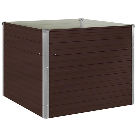 vidaXL Galvanized Steel Raised Garden Bed - 39.4"x39.4"x30.3" Size, Square Design, Brown Color, Large Planting Space, with Safety Edge, Easy Assembly