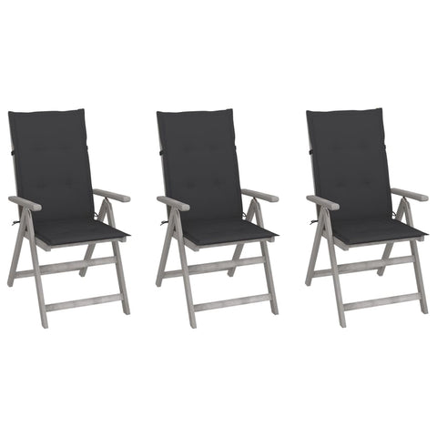 vidaXL 3-Piece Patio Reclining Chair Set with Cushions, Adjustable Outdoor Seating, Solid Acacia Wood with Gray Wash Finish, Stable, Durable, for Dining or Relaxation