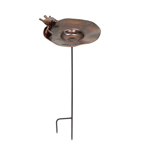 Oakestry Antiqued birdbath with Birds and Stake Modern Bird Friendly Garden Bird Bath Bird Feeder Bowl with Metal Stake for Outdoor