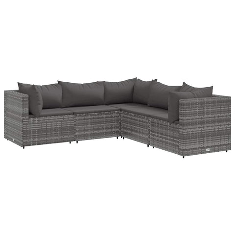 vidaXL 6 Piece Patio Lounge Set - Gray Poly Rattan with Cushions - Outdoor/Garden/Deck Furniture
