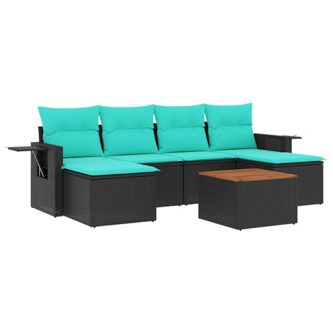 vidaXL Patio Sofa Set with Cushions 7 Piece, Outdoor Conversation Set, Sectional Sofa for Balcony Garden, Modern Style, Black Poly Rattan