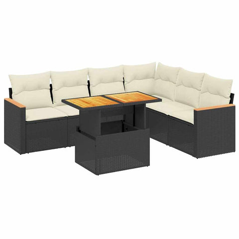vidaXL 7 Piece Modular Garden Sofa Set with Cushions Black Poly Rattan Weather Resistant Outdoor Furniture for Balcony and Patio Lounge Conversation