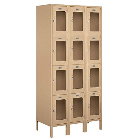 Salsbury Industries S-64368TN-A 12" Four Tier, 3 Wide x 6 Feet High x 18 Inches Deep, Assembled See-Through Metal Locker, Tan