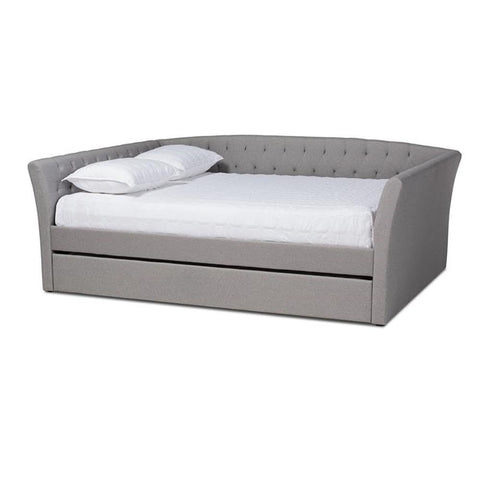 Baxton Studio Delora Queen Size Light Grey Upholstered Daybed with Trundle