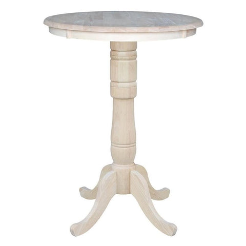 International Concepts 30" Round Top Natural Wood Bar Table in Unfinished