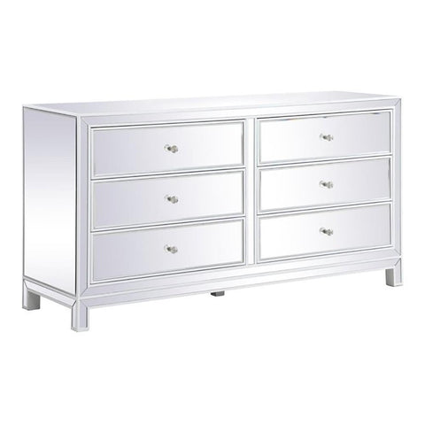 Elegant Decor Reflexion 60" 6-Drawer Metal MDF Mirrored Cabinet in White