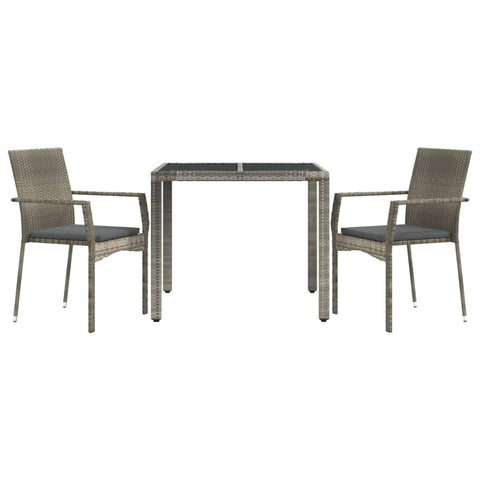 vidaXL Patio Dining Set 3 Piece, Patio Conversation Set with Cushions, Outdoor Furniture Set for Garden Backyard Poolside, Gray Poly Rattan