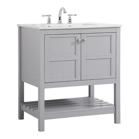 Elegant Decor Theo 30" Steel and Solid Wood Single Bathroom Vanity in Gray