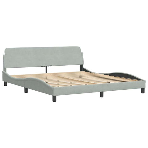 vidaXL Light Gray Velvet Bed Frame with Stylish Headboard - 72"x83.9" Compatible - Elegant Waved Design Bedroom Furniture