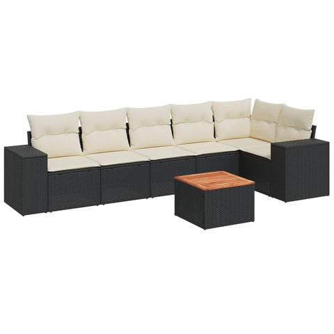 vidaXL Patio Sofa Set with Cushions 7 Piece, Outdoor Conversation Set, Sectional Sofa for Balcony Garden, Modern Style, Black Poly Rattan