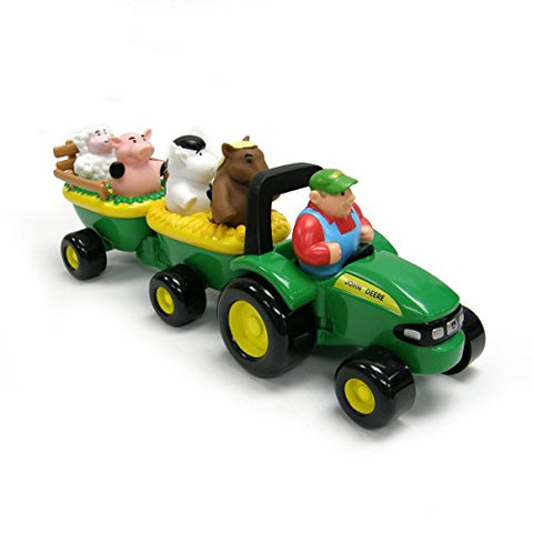 TOMY John Deere Animal Sounds Hayride Musical Tractor Toy - Musical Hayride and Farm Animal Toddler Toys - Includes Farmer Figure, Tractor, and 4 Farm Animals - Ages 18 Months and Up