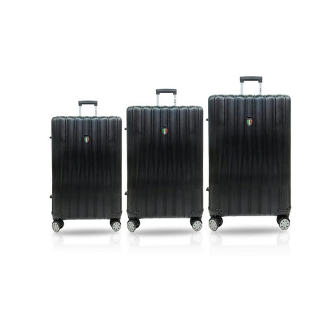 TUCCI Italy Baratro Black (20”, 24” & 28”) - Hardside Suitcase Set - Hardshell Luggage with Glide Tech Double Spinner Wheel