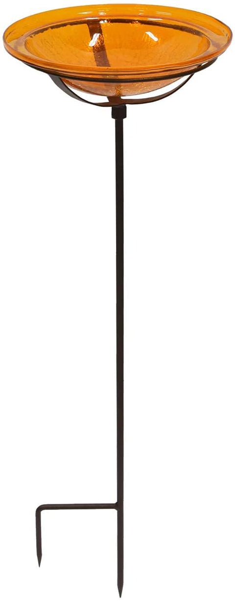Oakestry GBB-06 12" Crackle, Mandarin 12 inch Glass birdbath with Stake, Orange