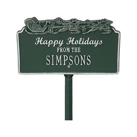 Whitehall 1167GS Happy Holidays with Sleigh - Std Lawn - 1 Line - Green/Silver