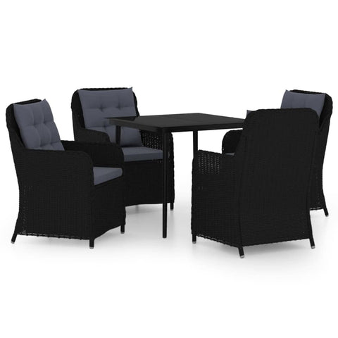 vidaXL Patio Dining Set - 5 Piece Outdoor Dining Set with 4 PE Rattan Chairs and Glass Top Table - Weather- and Easy Maintenance - Black
