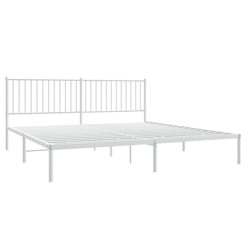 vidaXL 12-Inch White Metal King Bed Frame with Headboard, Heavy-Duty Construction with Under-Bed Storage for Modern Bedroom, No Box Spring Needed & Easy Assembly, No Mattress