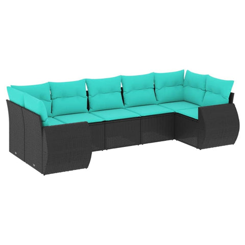 vidaXL Patio Sofa Set with Cushions 7 Piece, Outdoor Conversation Set, Sectional Sofa for Balcony Garden, Modern Style, Black Poly Rattan