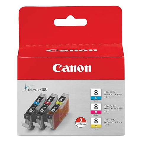 Canon CLI-8 Genuine Three Color Ink Tank, Compatible with iP4300, iP3500, iP3300, MP970, MP960, MP950, MP800R, MP830, MP810, MP800, MP500, MX850, MX700, MP610, MP600, MP530, MP520, and MP510 Printers