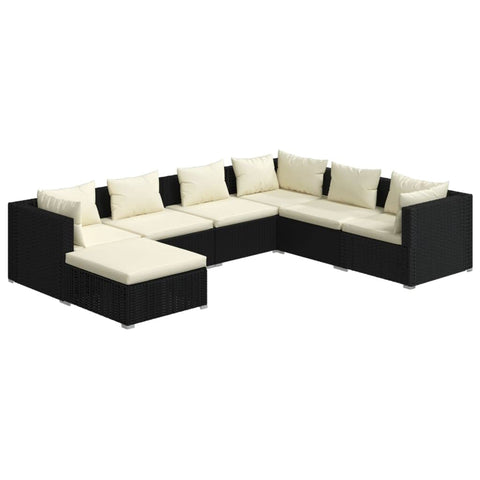vidaXL Patio Lounge Set 7 Piece with Cushions Garden Outdoor Lawn Yard Terrace Balcony Backyard Sofa Seat Seating Furniture Poly Rattan Black