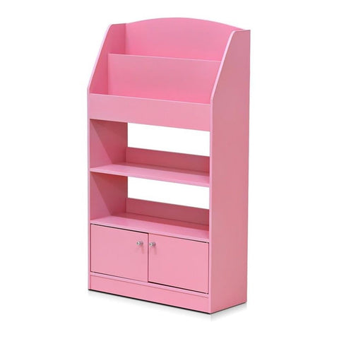 Furinno Lova Magazine/Bookshelf with Storage Cabinet, Pink, 9.45D x 24.57W x 43.31H in