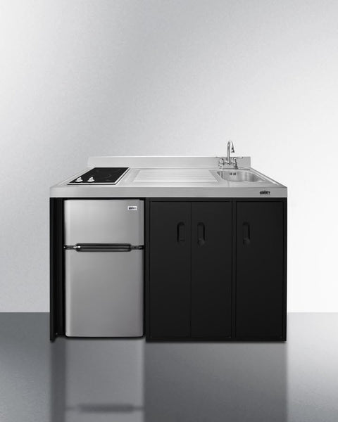 Summit Appliance CK54SINKR 54" Wide All-In-One Kitchenette, Stainless Steel Sink and Faucet, 2-door Refrigerator-freezer, 2-burner Smooth-top Cooktop, Indicator Lights, Storage Compartments