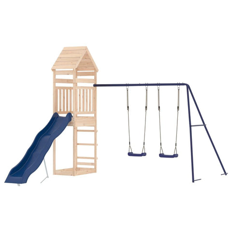 vidaXL Swing Set, Outdoor Backyard Wooden Playset Playground Equipment with Slide, Playground Set for Kids Age 3-8 Years, Solid Wood Pine
