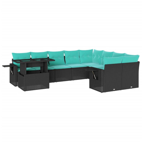 vidaXL 10 Piece Garden Sofa Set with Cushions Black Poly Rattan