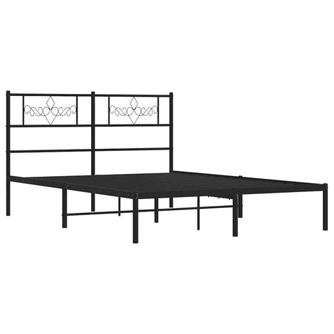 vidaXL 12 Inch Modern Black Queen Bed Frame with Headboard, Sturdy Metal Platform Bed Frame & Slats, Extra Under Bed Storage, No Box Spring Needed, Without Mattress