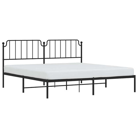 vidaXL King Metal Bed Frame with Headboard and Stable Slats, Under Bed Storage Space, Sturdy Steel Construction and Easy Assembly, Minimalist Style, Black, 12'' High, Without Mattress