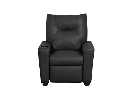 Lilola Home Perline 23" W Black PVC Fabric Kids Recliner Chair – Faux Leather Toddler Armchair with Cup Holder and Soft Padded Back for Bedroom or Playroom