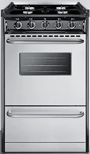 Summit Appliance TNM1107BRW 20" Wide Slide-in Style Gas Range in Stainless Steel with Open Burners, Oven Window, Professional Towel Bar Handles, Adjustable Oven Racks and Electronic Ignition
