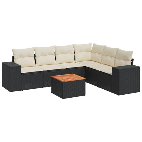 vidaXL Patio Sofa Set with Cushions 7 Piece, Outdoor Conversation Set with Storage, Patio Furniture Set, Modern Style, Black Poly Rattan