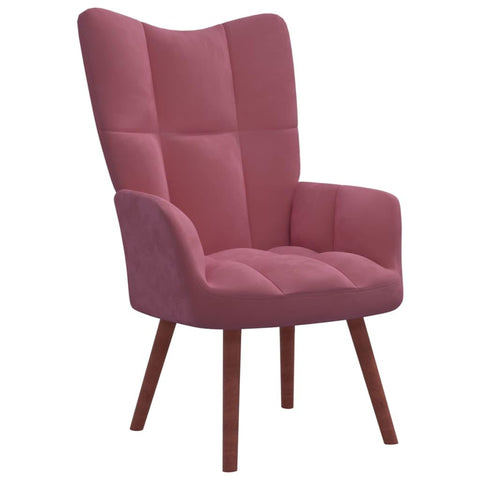 vidaXL Pink Relaxing Chair - Velvet Armchair with Solid Rubber Wood Legs and Steel Frame, Modern Style, 24.2"" x 27.2"" x 37.6"", 328055