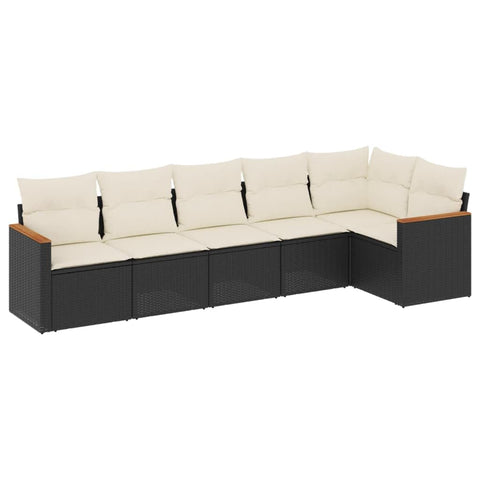 vidaXL Patio Sofa Set with Cushions 6 Piece, Outdoor Conversation Set, Sectional Sofa for Balcony Garden, Modern Style, Black Poly Rattan