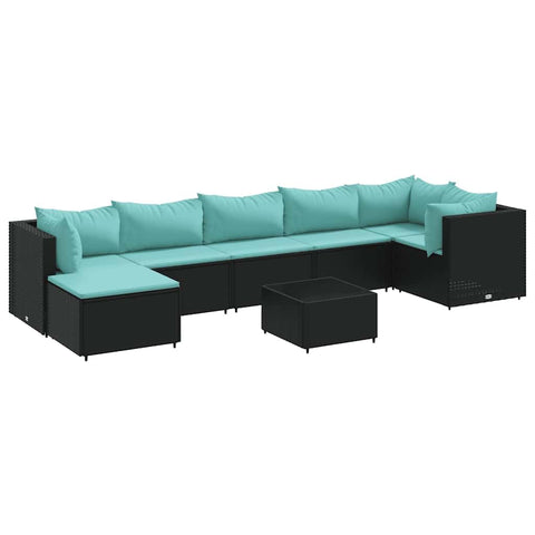 vidaXL Set of 8 Black Polyrattan Garden Furniture with Cushions