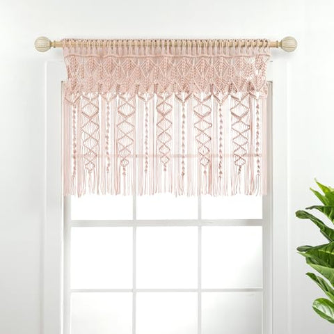 Lush Decor Boho Macrame Textured Cotton Valance, 40" W x 30" L, Blush - Boho Kitchen Curtains & Wall Decor - Macrame Valance - Bathroom Window Curtains