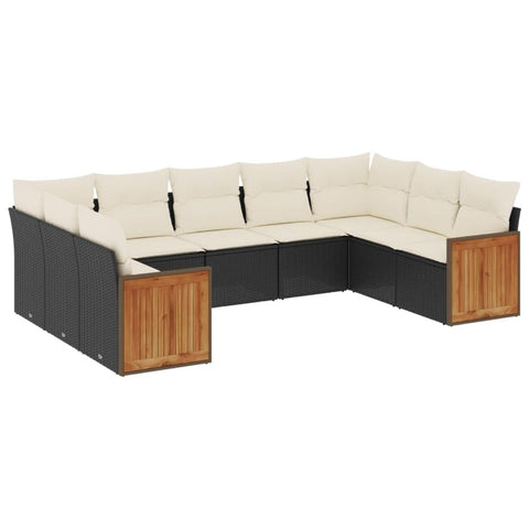 vidaXL Patio Sofa Set with Cushions 9 Piece, Outdoor Conversation Set, Sectional Sofa for Balcony Garden, Modern Style, Black Poly Rattan