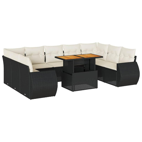 vidaXL 10 Piece Patio Sofa Set with Cushions Black Poly Rattan, Garden Sofa Set, Garden Lounge Set, Poly Rattan Sofa Set, Outdoor Sofa Set