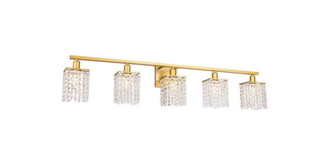 Living District Phineas Mid-Century Modern 5 Light Entryway and Bathroom Wall Sconce in Brass and Clear Crystals