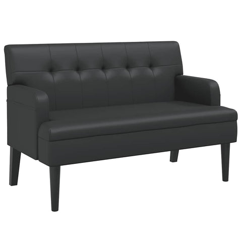 vidaXL 44" W Small Loveseat, Faux Leather Sofa with Armrests & Wooden Feet, Modern 2 Seater Couch for Small Spaces, Ideal for Living Room & Bedroom, Black