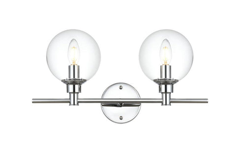 Living District Jaelynn 2-Light Iron & Glass Bath Sconce in Chrome/Clear