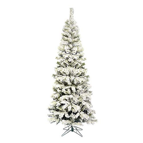 Vickerman 8.5' Flocked Pacific Pencil Artificial Christmas Tree, Unlit - Lifelike Indoor Seasonal Home Decor - Maintenance Free Flocked Faux Christmas Tree