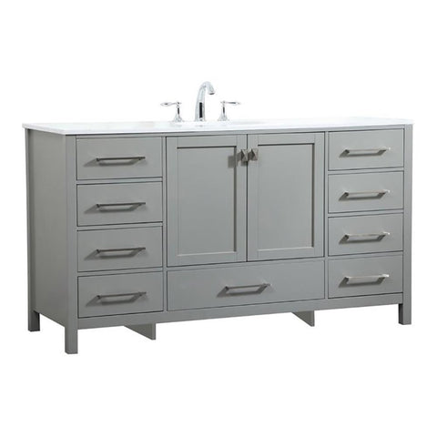 Elegant Decor Irene 60" Zinc Alloy MDF Single Bathroom Vanity in Gray