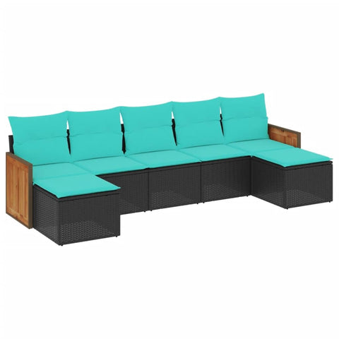 vidaXL Patio Sofa Set with Cushions 7 Piece, Outdoor Conversation Set with Storage, Patio Furniture Set, Modern Style, Black Poly Rattan